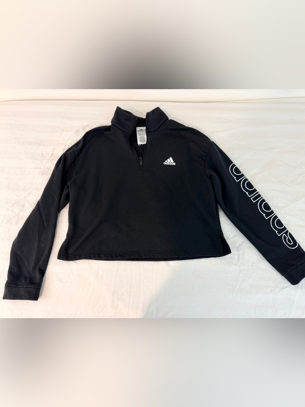 Adidas black crop quarter zip with logo on one arm L